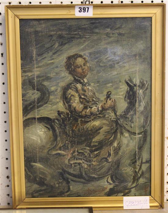 Oil of a boy on a horse